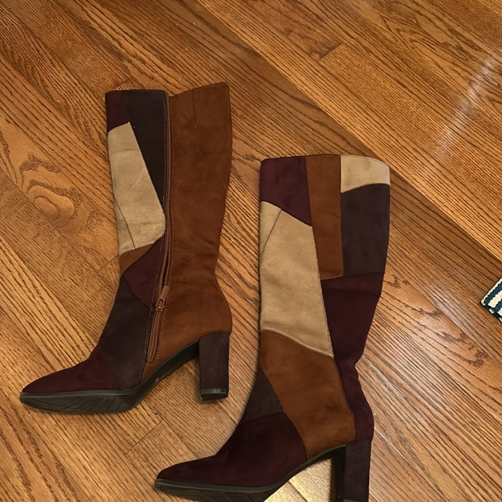 Women’s patchwork suede like knee boots, sz 6.5 - Picture 2 of 4